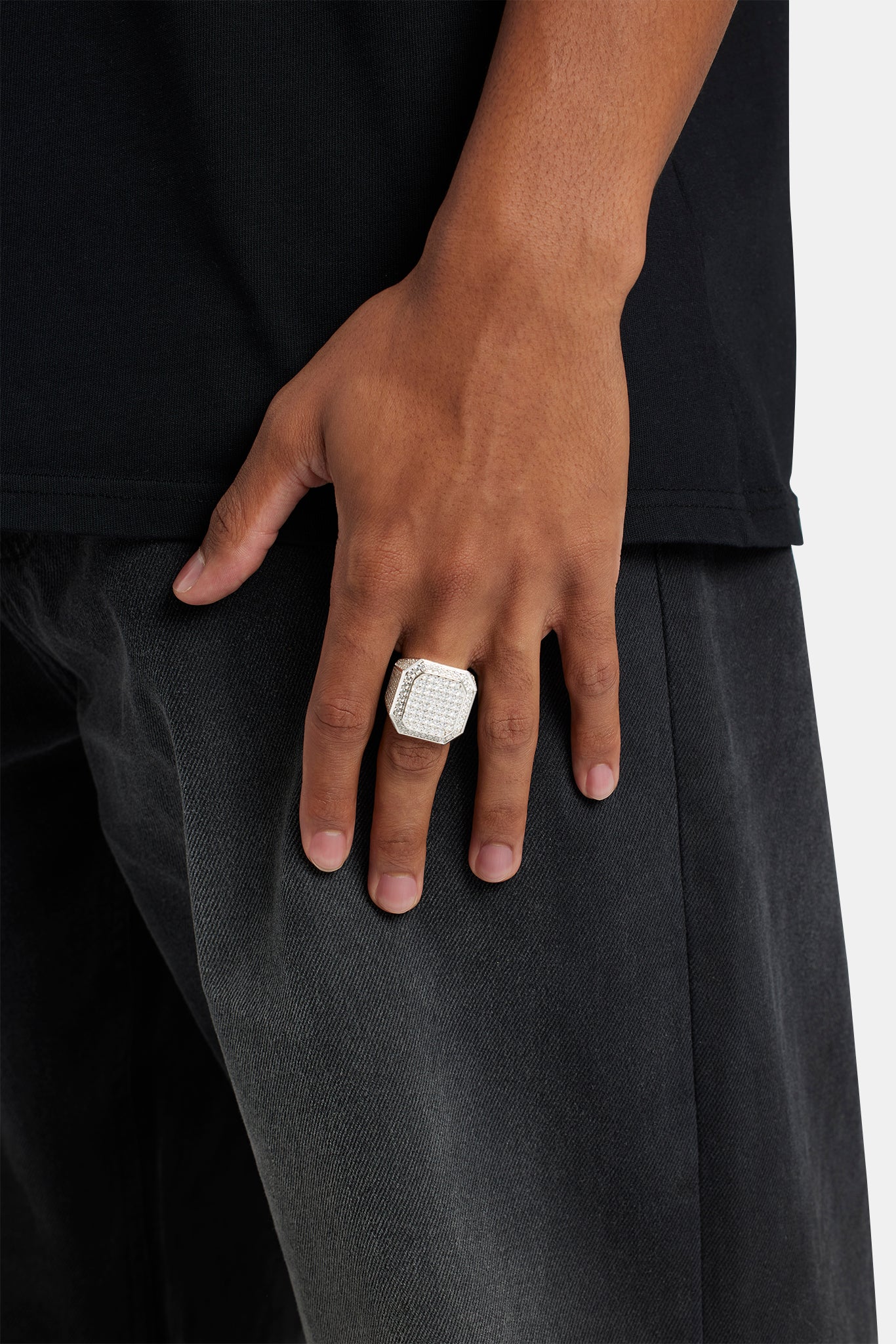 25 mm 925 Iced CZ Quadratischer Siegelring